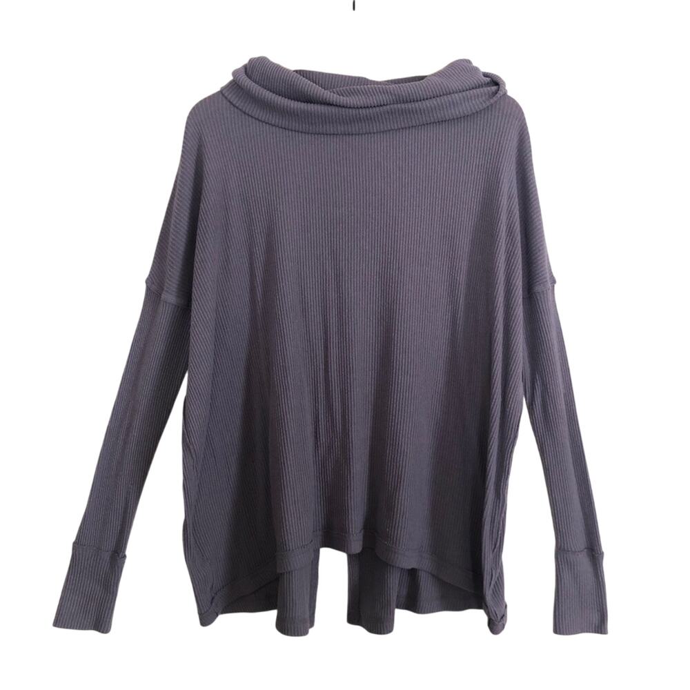 Free People We the Free Rib Purple Long Sleeve Cowl Split Back Sweater Small